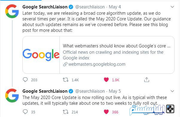 اعلام رسمی آپدیت هسته گوگل در توییتر این شرکت